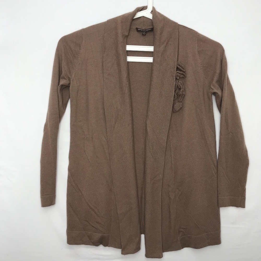 Adrienne Vittadini Womens Large Open Front Cardigan Sweater Tan Brown Cashmere